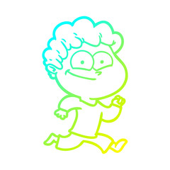 cold gradient line drawing cartoon happy man