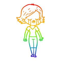 rainbow gradient line drawing cartoon girl crying