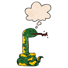 cartoon hissing snake and thought bubble in grunge texture pattern style