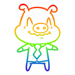 rainbow gradient line drawing nervous cartoon pig boss