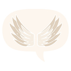 Fototapeta premium cartoon wings symbol and speech bubble in retro style