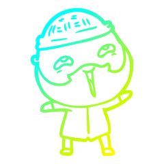cold gradient line drawing cartoon happy bearded man