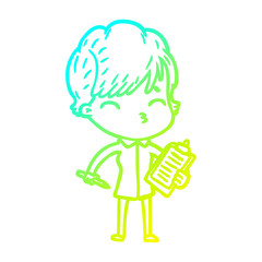 Obraz premium cold gradient line drawing cartoon woman thinking