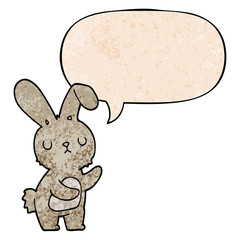 cute cartoon rabbit and speech bubble in retro texture style