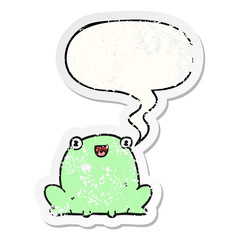 cute cartoon frog and speech bubble distressed sticker