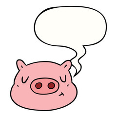 cartoon pig face and speech bubble
