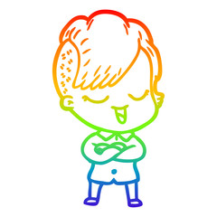 rainbow gradient line drawing happy cartoon girl