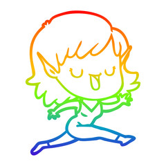 rainbow gradient line drawing cartoon elf girl