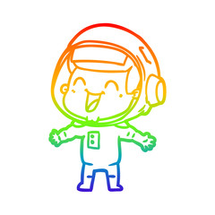 Obraz premium rainbow gradient line drawing happy cartoon astronaut