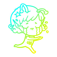 cold gradient line drawing cartoon crying alien girl