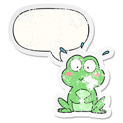 cute cartoon frog and speech bubble distressed sticker