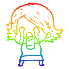 rainbow gradient line drawing cartoon woman crying