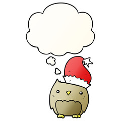 cute christmas owl and thought bubble in smooth gradient style