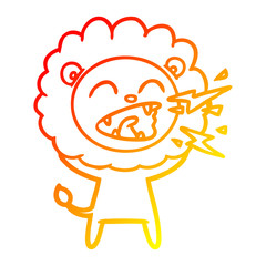 warm gradient line drawing cartoon roaring lion