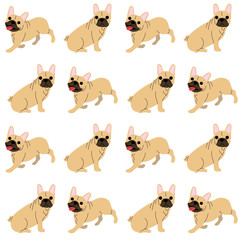 French bulldog in action,seamless pattern