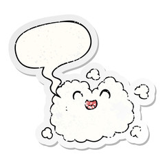 cartoon happy smoke cloud and speech bubble distressed sticker