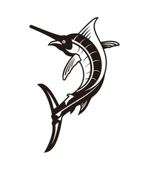 Vector of marlin fish in black and white.