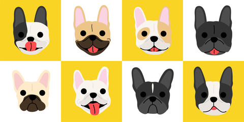 Fototapeta premium French bulldog face illustration set