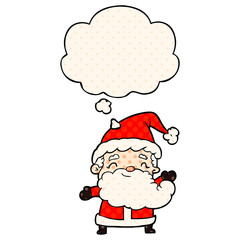 cartoon santa claus and thought bubble in comic book style