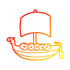 warm gradient line drawing cartoon viking boat