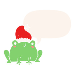cute cartoon christmas frog and speech bubble in retro style