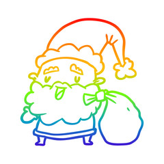 rainbow gradient line drawing santa claus carrying sack of presents