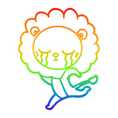 rainbow gradient line drawing crying cartoon lion