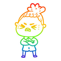 rainbow gradient line drawing cartoon angry woman