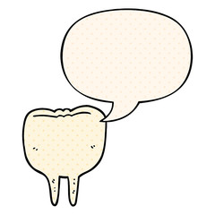 cartoon tooth and speech bubble in comic book style