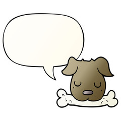 cartoon dog and bone and speech bubble in smooth gradient style