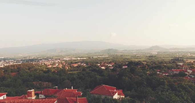 Aerial footage of Metaxohori village on mount ossa in central Greece