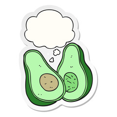 cartoon avocado and thought bubble as a printed sticker