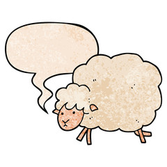 cartoon sheep and speech bubble in retro texture style