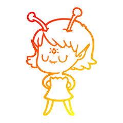warm gradient line drawing cartoon alien girl