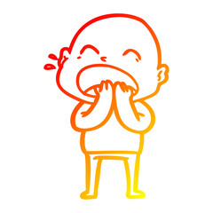 warm gradient line drawing cartoon shouting bald man