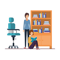 women sitting in the work office with white background