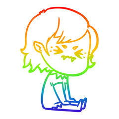 rainbow gradient line drawing annoyed cartoon vampire girl
