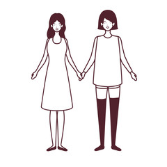 silhouette of women standing on white background