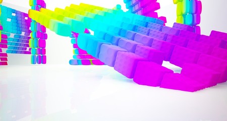 Abstract dynamic interior with black gradient smooth objects. 3D illustration and rendering