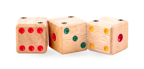 Wooden dice an isolated on white background
