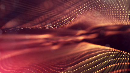 3d rendering background of glowing particles with depth of field, bokeh. Microworld or sci-fi...