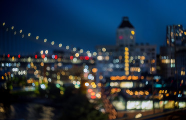 Fototapeta na wymiar New york skyline night blurred lights city downtown, abstract background