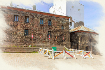 Fototapeta na wymiar Imitation of the picture. City Vyborg. Castle