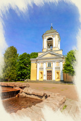 Obraz premium Imitation of the picture. Cathedral of Saints Peter and Paul in the city of Vyborg
