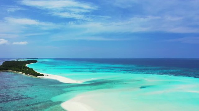 Perfect Wild Sandy Maldives Beach With Turquoise crystal clear sea water, aerial drone shot