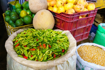 Tropical spices and fruits sold at a local market