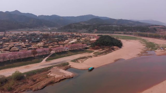 Aerial POI above asian folk village