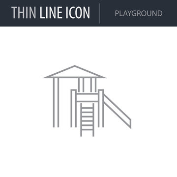 Symbol of Playground. Thin line Icon of City elements. Stroke Pictogram Graphic for Web Design. Quality Outline Vector Symbol Concept. Premium Mono Linear Beautiful Plain Laconic Logo