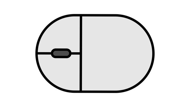 Vector illustration of a linear white flat icon digital wireless computer mouse with buttons and wheel on a white background. Concept: computer digital technologies