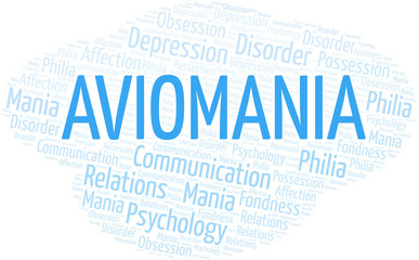 Aviomania word cloud. Type of mania, made with text only.